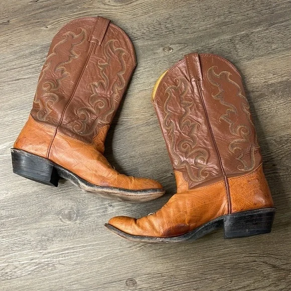 Nocona Men’s Brown Ostrich Western Cowboy Boots, size 9